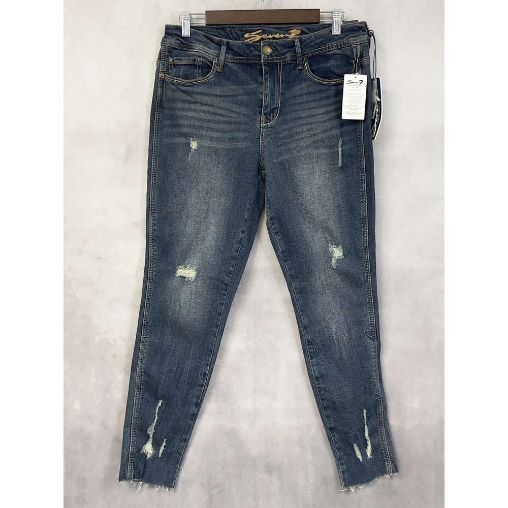 Seven7 Legging Jeans Women Size 12 Distressed Raw Hem Stretch Grunge Edgy Urban